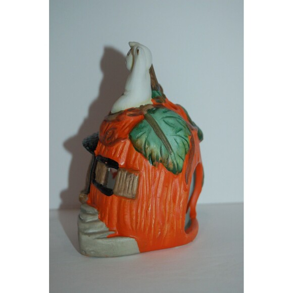 VINTAGE 4.5”x3.5” HALLOWEEN TEA LIGHT CANDLE HOLDER PUMPKIN HOUSE WITH GHOST - Picture 4 of 7